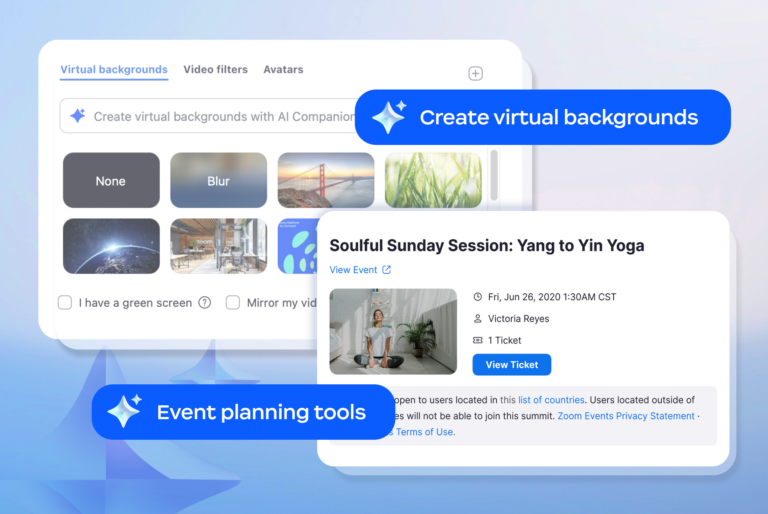 Zoom introduces AI virtual backgrounds among other new AI Companion capabilities and page builder feature for Zoom Events that simplify daily workstreams