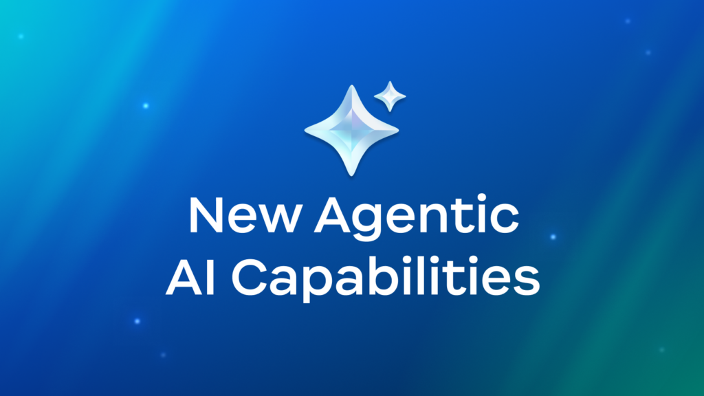 New Agentic AI Capabilities on a blue background with a diamond icon